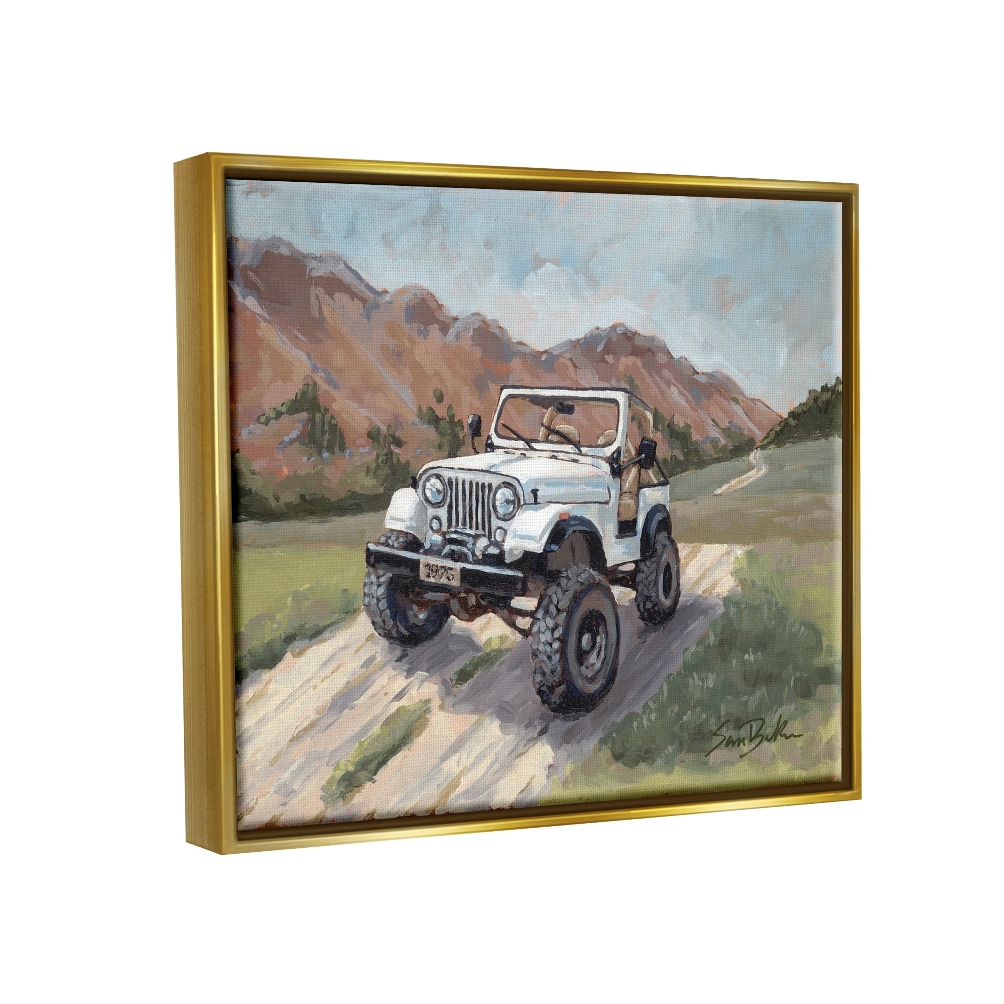 Stupell Rural Off Road Truck Mountainside Transportation Painting Gold Floater Framed Art Print Wall Art
