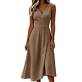 thumbnail image 2 of ClodeEU Women's V Neck Sleeveless Wide Strap Midi Dress,Elegant Tunic Swing Dress Brown,Women's Plus L, 2 of 6