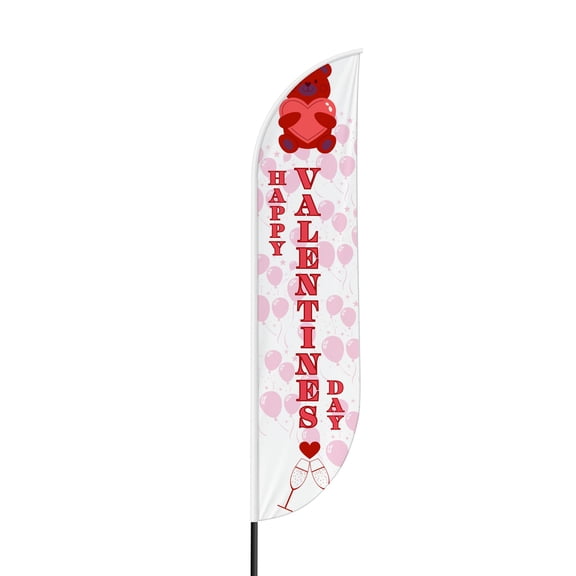 Happy Valentine's Day Feather flag for Outdoor by DreamController | 11.5 FEET Long Polyester Outdoor Banner Flag for Easy Hang | HD Print Swooper Flag Only for Valentine's Day | Made in USA
