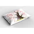 thumbnail image 2 of Ambesonne Tree Pillow Sham 2 Pack, Blooming Sakura and Mountain, 26"x20", Pink Black Green, 2 of 3