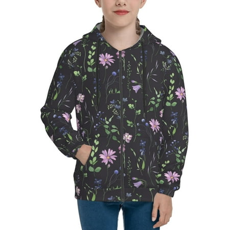 

Hoodies for Women Watercolor Flower 1 Long Sleeve Sweatshirt Drawstring Zip Up Hoodie with Pockets Teen Girl Clothes