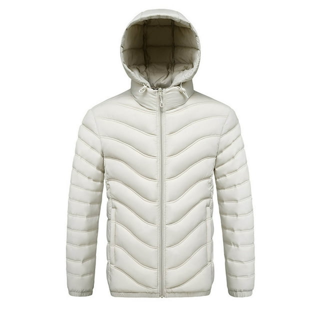 Lovzfmll Men's Solid Color Hooded Puffer, Detachable Hood, Thickened Color Block, Zip Front Pockets, Winter Coat for Men