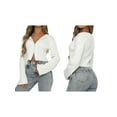 thumbnail image 3 of Womens Fall Trendy Double Zip Up Long Sleeve Soft Knit Light-Weight Cropped Cardigan Sweaters White S, 3 of 7