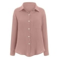 thumbnail image 4 of YDFCWXW Linen Shirts for Women Button Down Shirt Casual Long Sleeve Blouse Loose Fit Collared Tops with Pocket Light Pink, S, 4 of 9