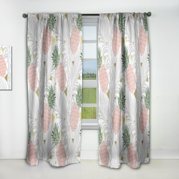Designart 'Pineappple On Tropical Leaves Retro Pattern' Mid-Century Modern Curtain Panel