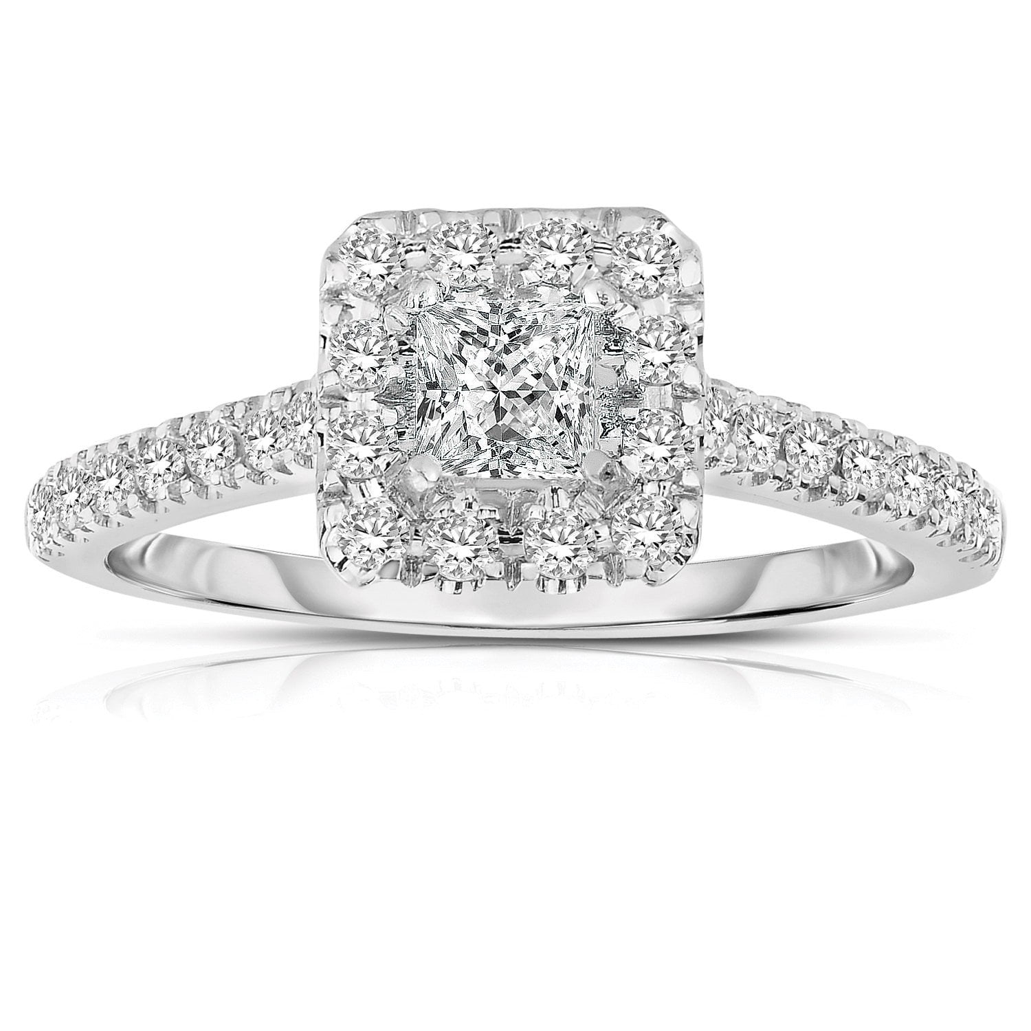 2.00 Carat Princess cut Halo Diamond Moissanite Engagement Ring in White Gold