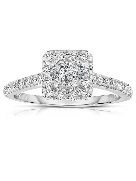 2.00 Carat Princess cut Halo Diamond Moissanite Engagement Ring in White Gold
