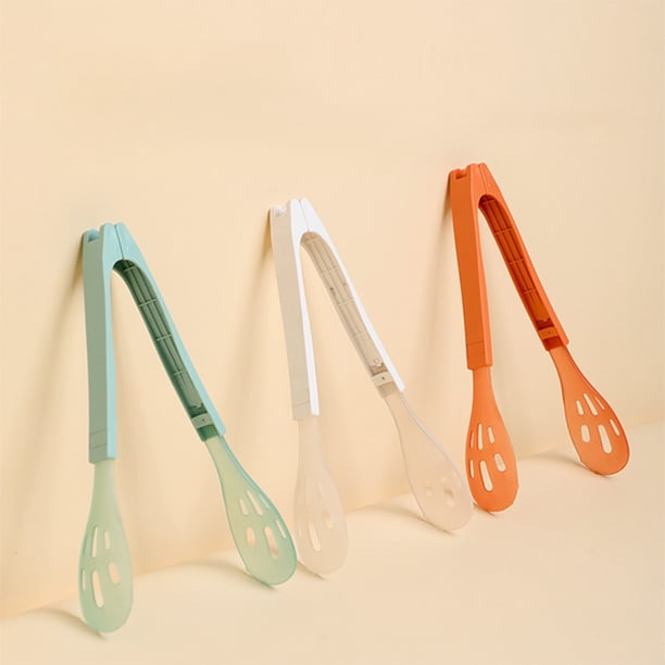 Pinzas de clip de comida Plástico desmontable multifuncional – Seguro para altas temperaturas, mango antideslizante, portachuelas de huevo para pan, diseño de filtro hueco, 27 cm blanco naranja azul