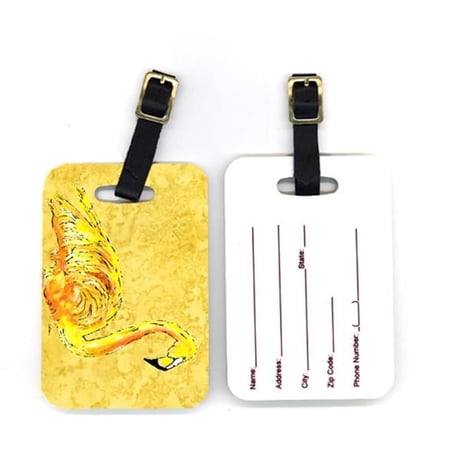 Carolines Treasures Pair of Flamingo on Yellow Luggage Tag
