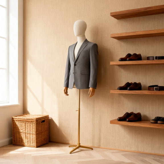 1  PCS  Linen Gold Male Dress Form, Suitable for Clothing Stores, Jewelry Stores, Wedding Dress Shops, Shopping Malls, Adjustable Height: 134. 62-193. 04cm/53-76in