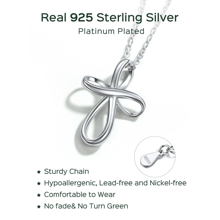 Sterling Silver Infinity Cross Pendant Necklace - 18 Inch Chain For Women & Men, Gift Ready