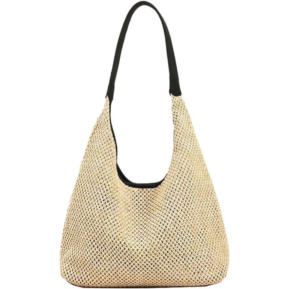 Kukuzhu Womens Straw Shoulder Bag Straw Tote Hobo Bag Large Summer Beach Bag Boho Straw Handle Tote Rattan Handbag
