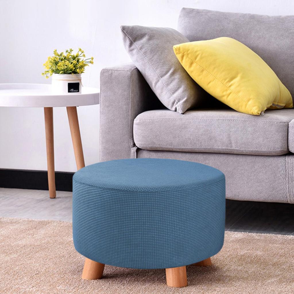 Small Round Ottoman Slipcover Footstool Footrest Cover Removable Living Room - Blue, 48-55cm 13Blue - image 4 of 8