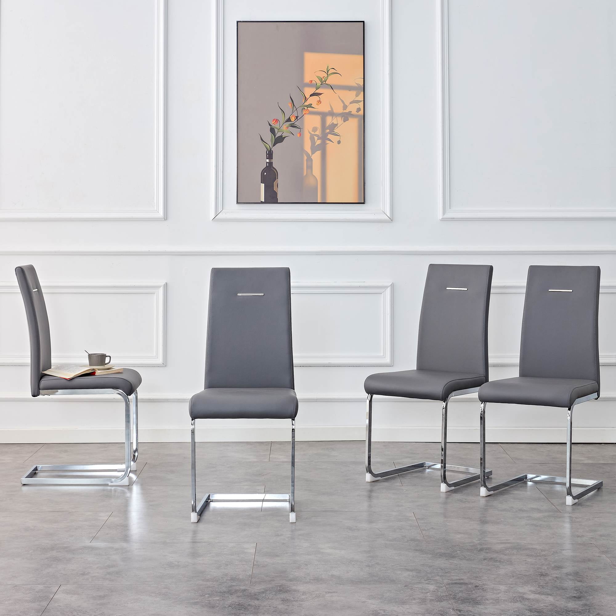 PU Faux Leather High Back Upholstered Dining Chairs Set of 4,Grey