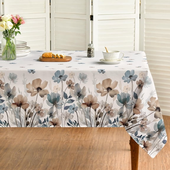 Vintage Tablecloth 60x84 Inch Rectangular, Watercolor Flowers Washable Seasonal Table Cover for Party Picnic Dinner Decor