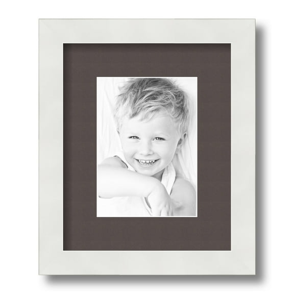 ArtToFrames 9x11" Matted Picture Frame with 5x7" Single Mat Photo Opening Framed in 1.25" Satin White Frame and 2" Chestnut Mat (FWM-3966-9x11)