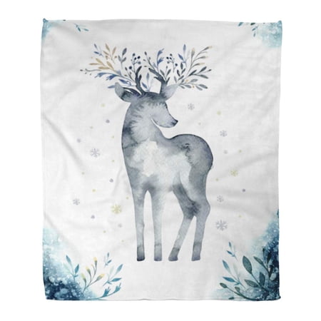 SIDONKU Throw Blanket Warm Cozy Print Flannel Watercolor Closeup Portrait of Cute Deer Christmas Winter Comfortable Soft for Bed Sofa and Couch 58x80 Inches