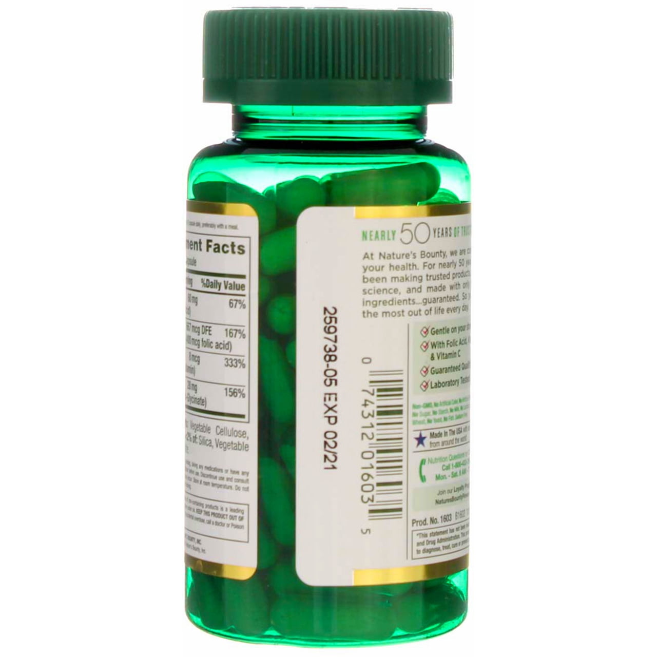 Nature's Bounty Gentle Iron Capsules, 28 mg, 90 Ct (5 pack) (Bundle)