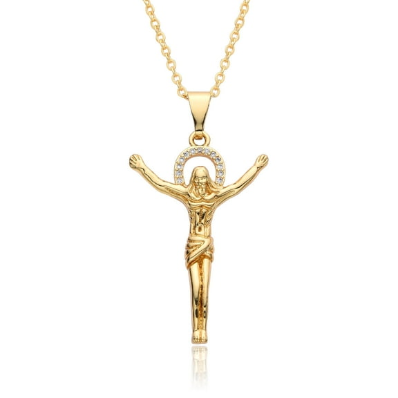 God Jesus Cross Hip Hop Pendant Collar 14K Yellow Gold Chains Necklace for Men Women Boyfriends Gift Jewelry