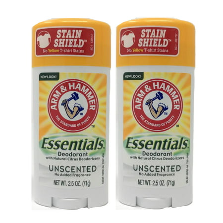 2 Pack Arm &amp; Hammer Essentials Deodorant Solid, Unscented 2.5 Ounce Each