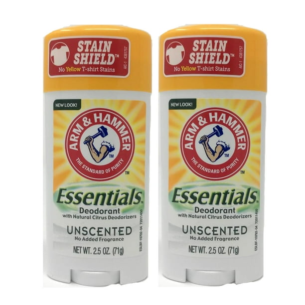 2 Pack Arm & Hammer Essentials Deodorant Solid, Unscented 2.5 Ounce