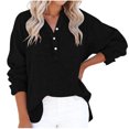 thumbnail image 4 of Craaazy Women Soft Tops Loose Fit Solid Color V Neck Henley Long Sleeve Textured Cotton T Shirts for Daily Wear Gift, 4 of 9