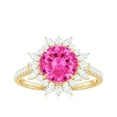 thumbnail image 4 of Rosec Jewels Created Pink Sapphire Floral Ring with Moissanite - Cocktail Ring (AAAA Grade), 18K Yellow Gold, US 4.00, 4 of 9