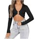 thumbnail image 2 of ICHUANYI Liquidación Camiseta corta de manga larga con cuello en V y cuello en V para mujer ICHUANYI WER202308232756, 2 of 7