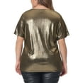 thumbnail image 3 of Plus Size Metallic Top for Women Keyhole Round Neck Short Sleeve t Shirt Party Blouses Tee Top 1X Gold, 3 of 6