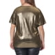 thumbnail image 3 of Blusa metálica de talla grande para mujeres, con cuello redondo y abertura, camiseta de manga corta, blusas de fiesta, top 1X dorado, 3 of 6