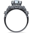 thumbnail image 5 of Art Deco Ring Sunflower Design Round White Opal Black Tone 925 Sterling Silver, Size 9, 5 of 7