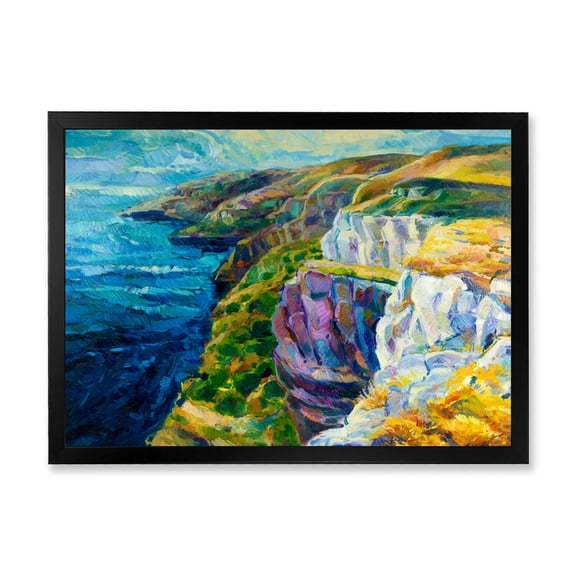 Designart 'The Blue Ocean By Rocky Cliffs II' Nautical & Coastal Framed Art Print