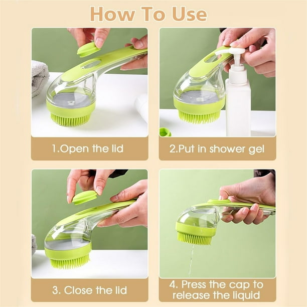 Body Brush Back Scrubber for Shower, Long Handle Liquid Shower Brush, Detachable Body Back Scrubber Built-in Shower Gel Reservoir, Deep Cleaning Tool for Exfoliating Skinn