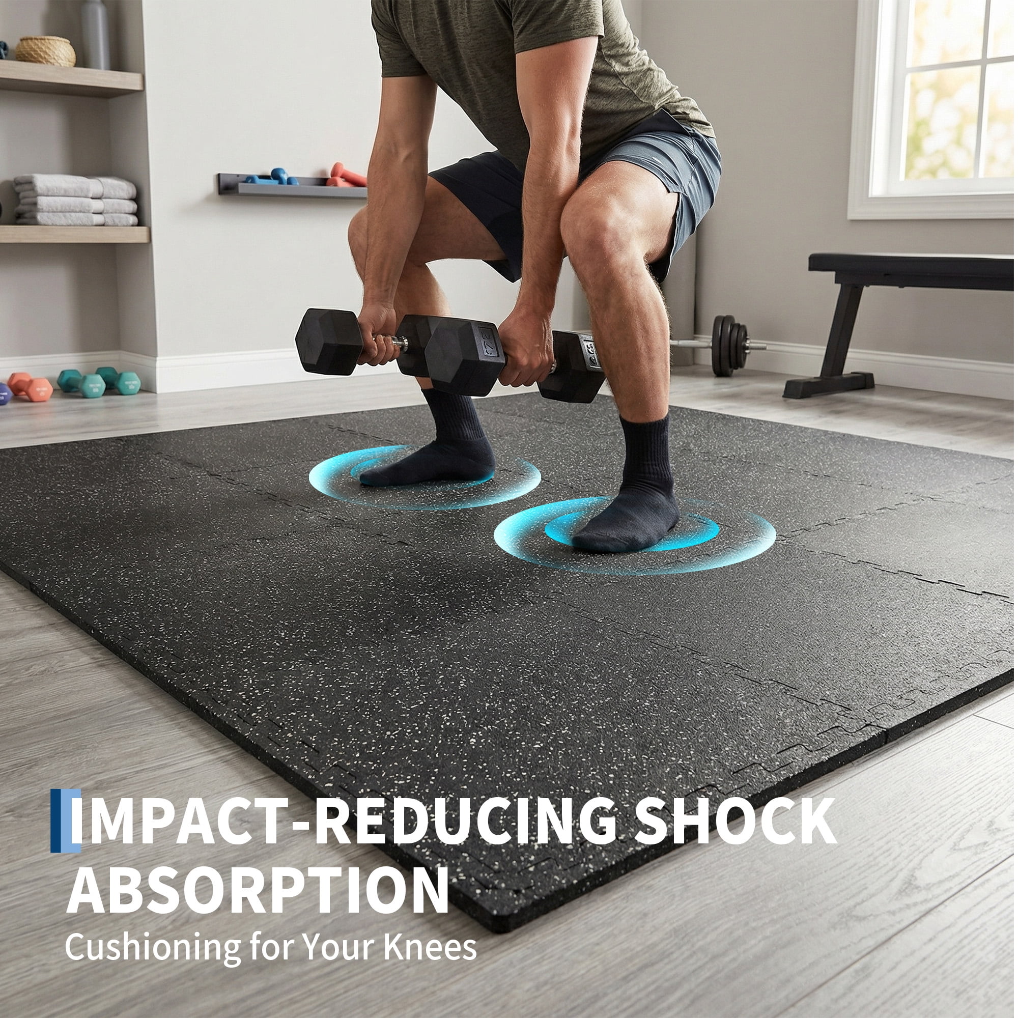 MAROUTE High-Density Shock-Absorbing Exercise Mat - interlinked EVA Foam Tiles - Non-Slip Protective Gym Flooring - 0.75in Thick, 12 Tiles, 48 sq.ft - Ideal for Home or Fitness Studio - Black & White
