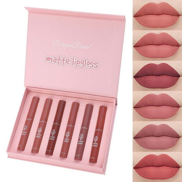 Set de Brillo Labial Mate 6 Colores | Barra de Labios de Terciopelo de Larga Duración y Sin Desvanecimiento | Acabado No Pegajoso | 2ml Cada Una | Kit de Maquillaje Labial Hidratante y Pigmentado
