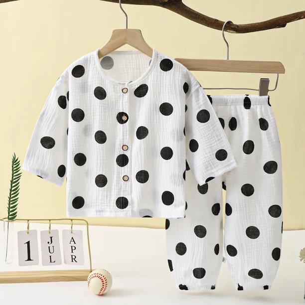 Ropa de dormir ligera de muselina de doble capa para niños, conjunto de 2 piezas, ropa de hogar de verano para mujeres, bombachos de manga larga para bebés y hombres Sui