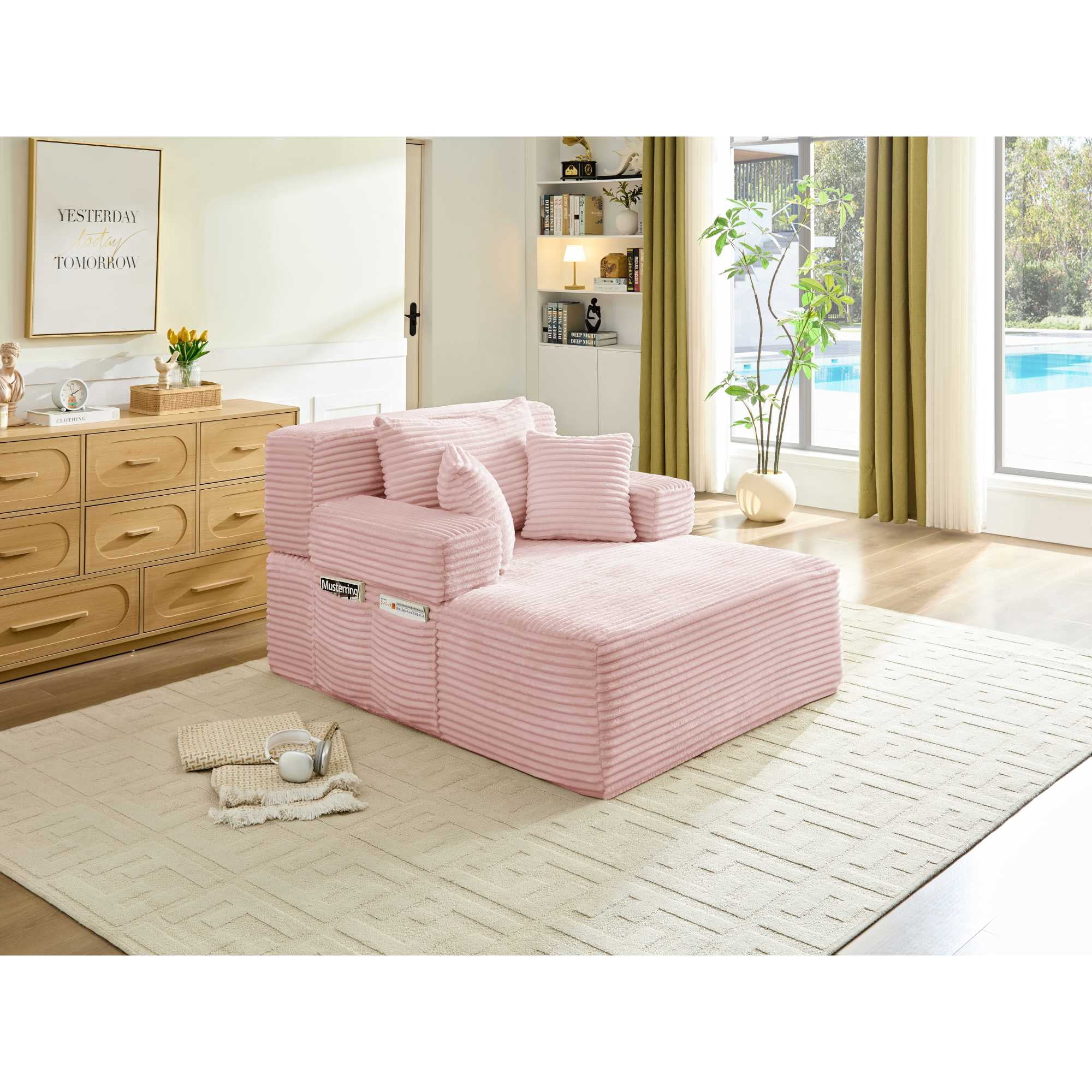 Leumius 70.8" Chaise Lounge Chair Indoor,Oversized Boneless Lounge Chair with Adjustable Backrest & Storage Pocket,Cloud Reading Chair for Living Room Bedroom, No Assembly Required,Pink