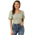 thumbnail image 1 of Tops Florales Estilo Campesino Con Mangas Abullonadas Y Cuello En Forma De Corazón De Pradera Para Mujer Verde XS, 1 of 6