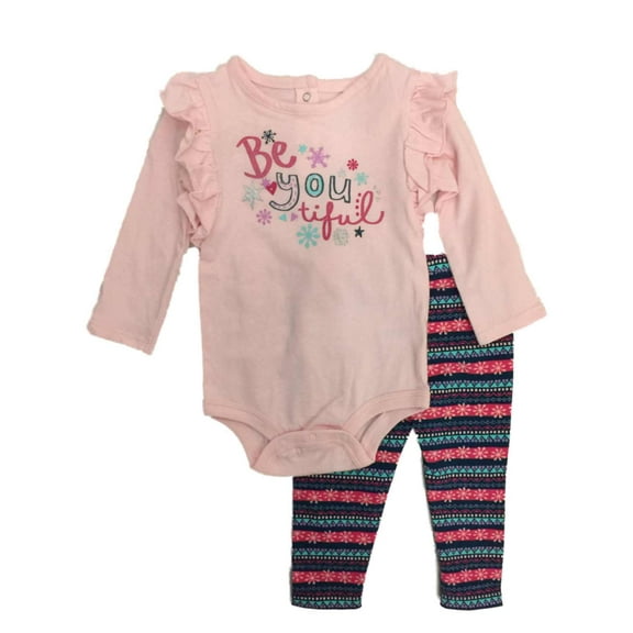 Infant Girls Pink Be You Tiful Baby Outfit Snowflake Bodysuit & Leggings Set