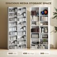 thumbnail image 3 of 9-Tier White Media Shelf | Adjustable DVD & CD Storage Rack - 68.9" Tall | Living Room, Office & Entryway Organization, 3 of 7