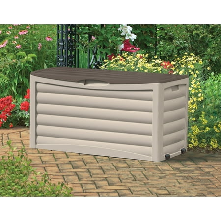 Suncast DB8300 83 Gallon Outdoor Patio Storage Chest with Handles, Mocha/Taupe