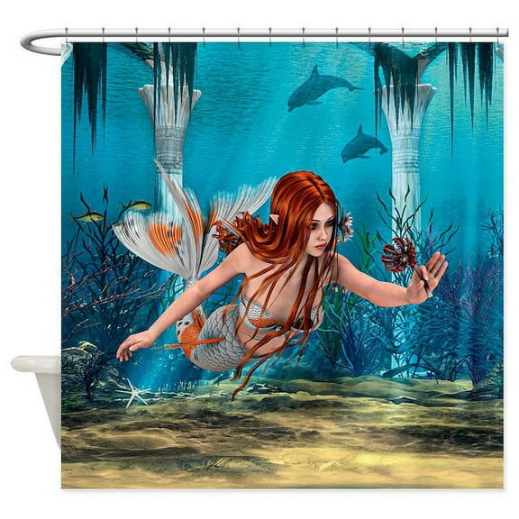 CafePress - Mermaid Holding Sea Lily - Unique Fabric Shower Curtain 70" x 72"