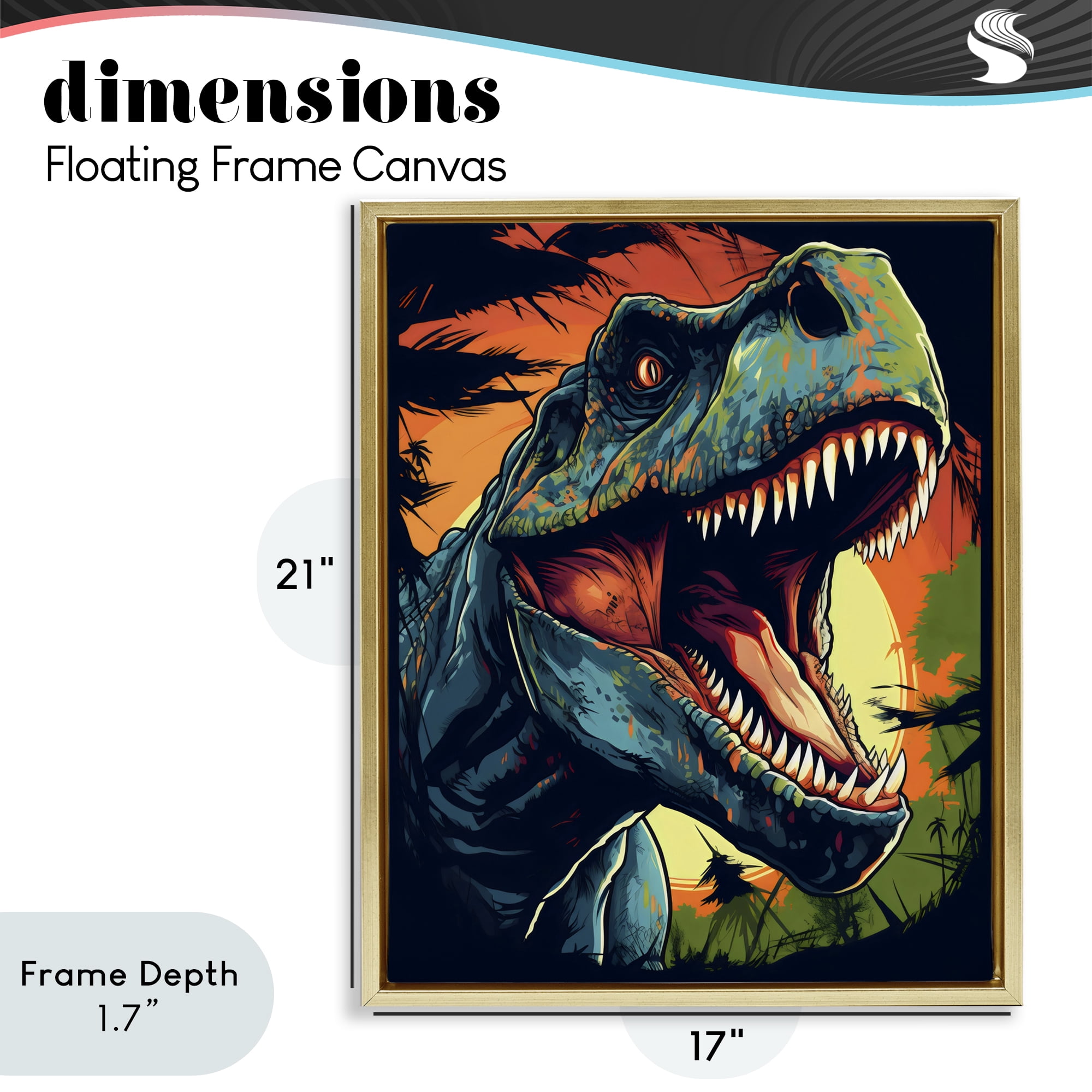 Stupell Industries Dino Roar at Sunset Gold Framed Floater Canvas Wall Art, design by Creative Studio