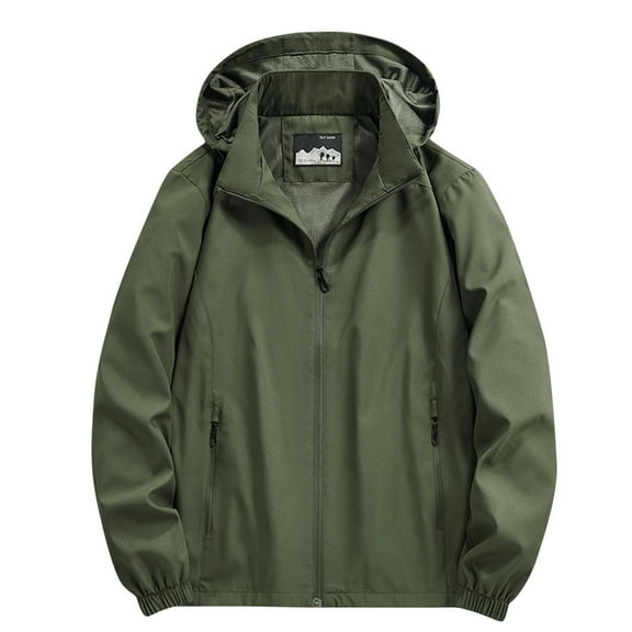 IYTR Winter Coats for Men Windproof Hooded Long Sleeve Coats Casual Solid Color Winter Warm Jackets Outerwear (Army Green,L)