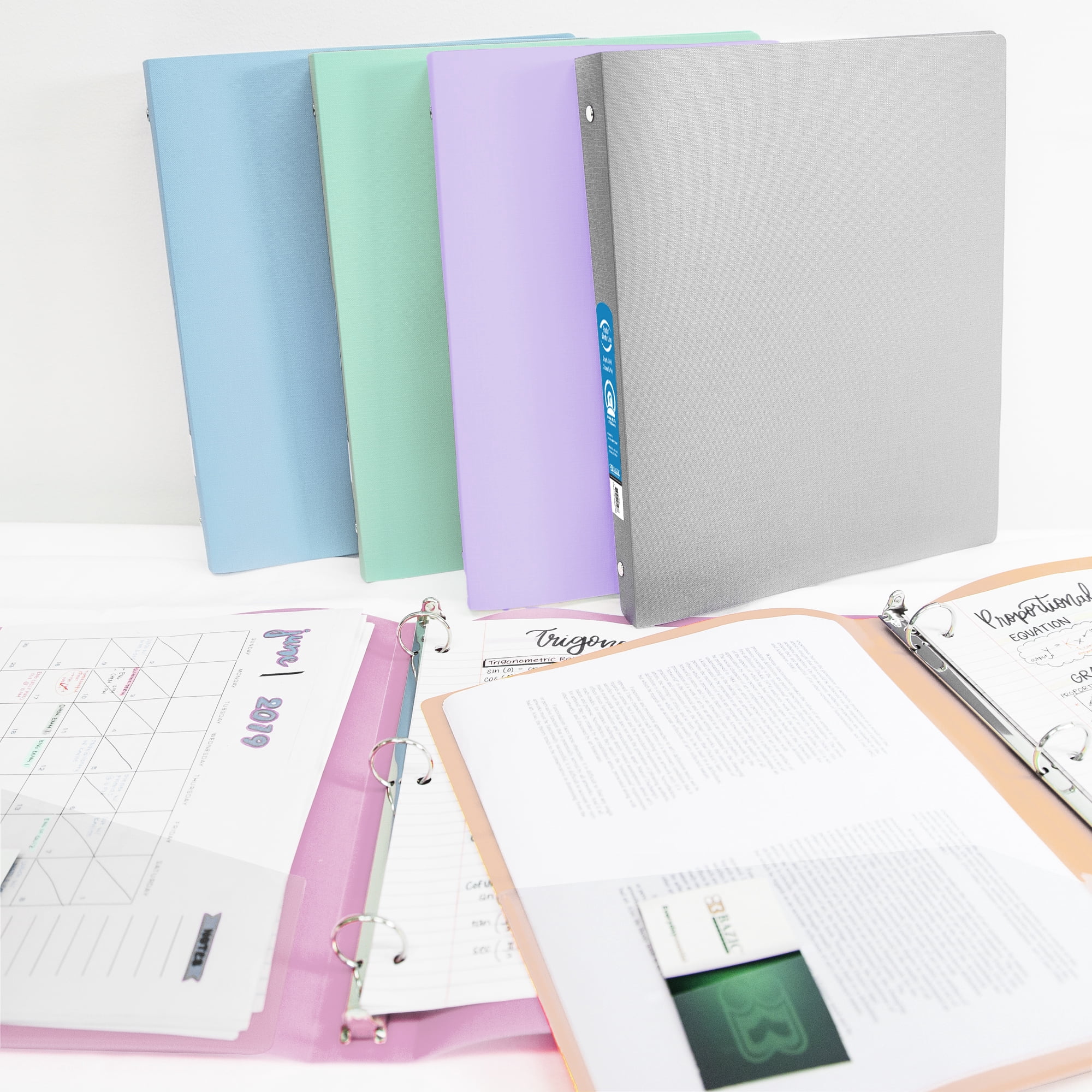 BAZIC 3 Ring Binder 1" Poly Binders Organizer - Pastel Color Soft Cover, Hold 175 Sheets, 48-Count