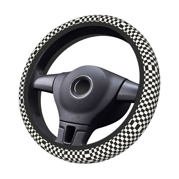 Kdxio Black and White Checkerboard Print Elastic Stretch Steering Wheel Cover,Auto Steering Wheel Cover,15 Inch Anti-Slip,Warm in Winter and Cool in Summer,Fit Suvs,Vans Cars,Trucks