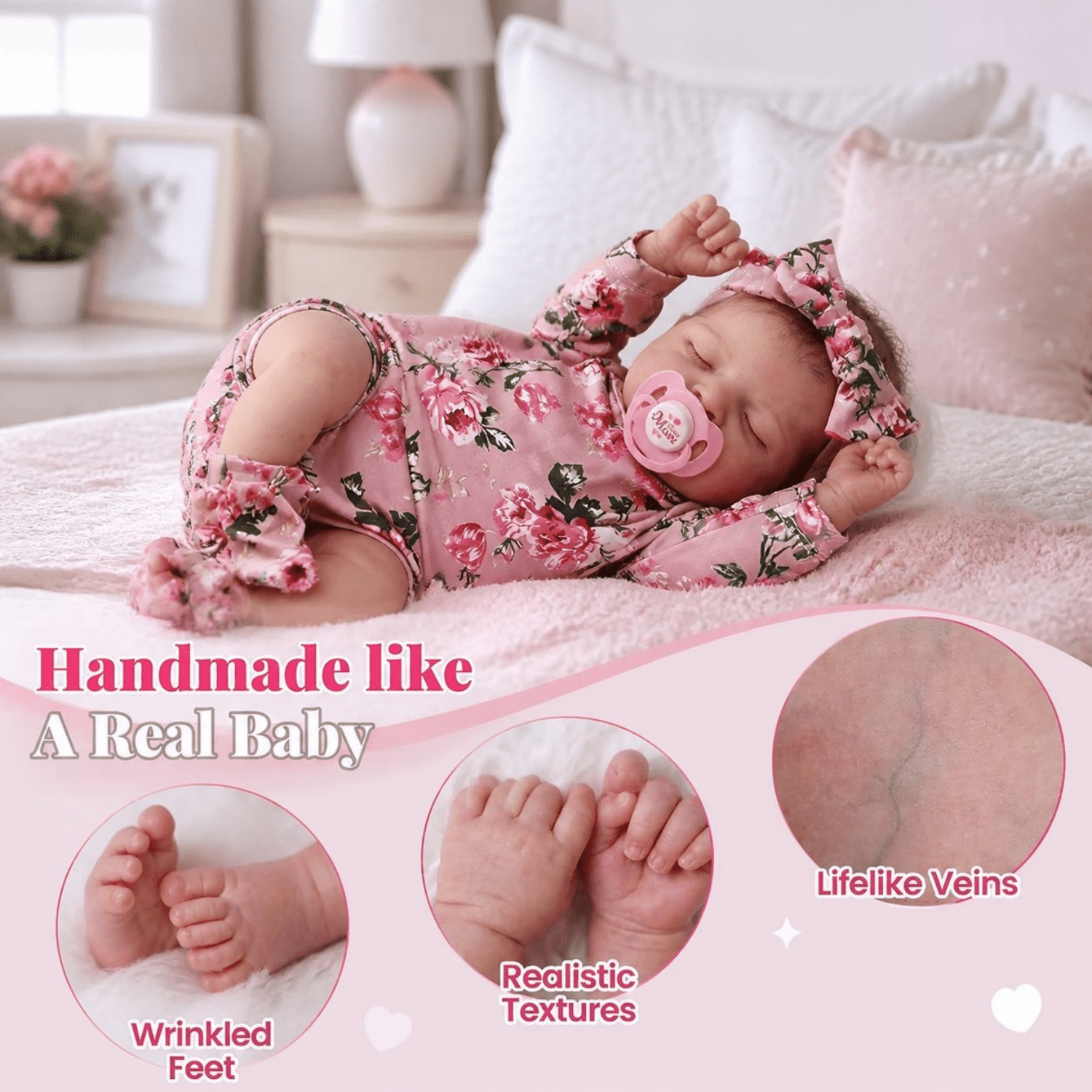 20 Inch Realistic Reborn Baby Dolls Full Body Silicone Handmade Lifelike Sleeping Newborn Baby Girl Dolls Toddler Washable Vinyl Baby Doll with Clothes Accessories for Kids Age 3+