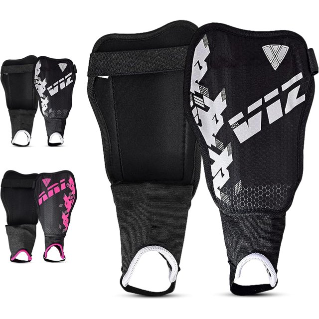 Vizari Espinilleras de Fútbol Napoli para Jóvenes, Niños y Niñas / Espinilleras Rosas y Plateadas con Protección Flexible - Negro/plata, M