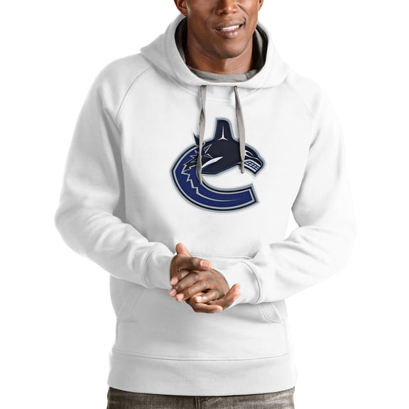 Men's Antigua White Vancouver Canucks Logo Victory Pullover Hoodie