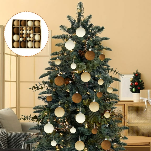 Xecvkr Velvet Christmas Balls Flocked Tree Ornament Mixed Set Brown Plastic Holiday Decor 12pcs 2.4in 32pcs 1.18in 44pcs